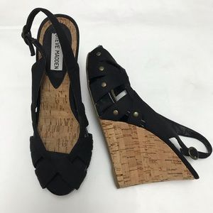 Steve Madden Crazzy Cork & Canvas Studded Wedge Sandals size 7.5